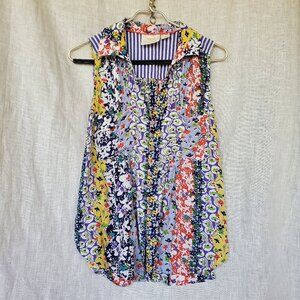 Maive by Anthropologie W. sleeveless med. print button down collared viscose top